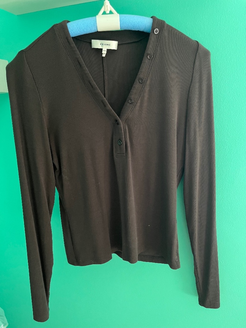 FRAME Dark Brown Long Sleeve Henley Top Sz. Medium